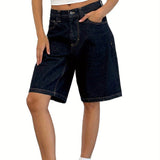 Womens Light Blue Denim Knee-Length Shorts