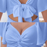 New Square-neck  Short-sleeve  High-waisted Dress