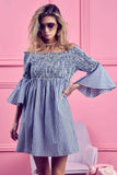 BiBi Smocked Off Shoulder Striped Dress