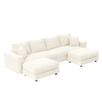104.3 ' Plush Corduroy 4-Seat Sofa, Modern Comfy Upholstered Sofa Cloud Couch, Deep Seat Couches with Soft Pillows and 2 Ottomans, Convertible Sofa Lounge Chair, for Living Room,Apartment,Office,Beige