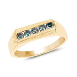 14K Yellow Gold Plated 0.35 Carat Genuine Blue Diamond .925 Sterling Silver Ring