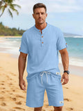 Mens Casual Henley Shirt And Shorts Sports Set