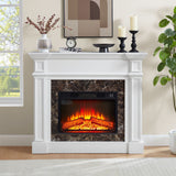 Electric Fireplace with Mantel, Fireplace Mantel, Fireplace Heater Freestanding, Realistic Stacked Stone Surround with Remote Control Timer LED Flame, White, 45.66"W*11.8"D*40"H