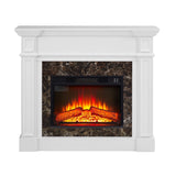 Electric Fireplace with Mantel, Fireplace Mantel, Fireplace Heater Freestanding, Realistic Stacked Stone Surround with Remote Control Timer LED Flame, White, 45.66"W*11.8"D*40"H