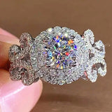 Elegant Promise Ring Trendy Halo Design Silver Plated Paved Shining Rhinestone Engagement/ Wedding Ring