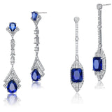 Elegant Sterling Silver Simulated with Rhodium Plated Sapphire Drop Earrings