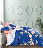 Elizabeth Blue/Orange Floral  100% cotton Reversible Comforter Set