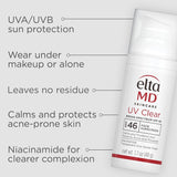 EltaMD UV Clear Face Sunscreen SPF 46, Oil-Free Sunscreen with Zinc Oxide, Dermatologist Recommended