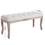 Entryway Wooden Bench, Upholstered Fabric Footstool