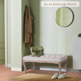 Entryway Wooden Bench, Upholstered Fabric Footstool