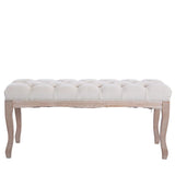 Entryway Wooden Bench, Upholstered Fabric Footstool