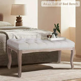Entryway Wooden Bench, Upholstered Fabric Footstool