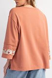 Exposed Seam Slit Floral Round Neck Blouse For women all sizes