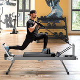 Extra Large Multi-Functional Pilates Reformer Machine With Dynamic Resistance Cords And Aerobic Rebounder, Black (SAK32879)