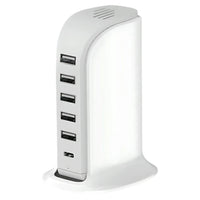 6-in-1 USB Charging Station – 40W Charger Block with 5 USB Ports (Shared 6A) & 3A USB-C Port, Multiport Desktop Charging Hub for Travel & Multiple Electronics