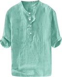 Mens Short-sleeved Loose-fit Linen Shirt