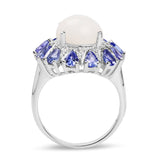 4.25 Carat Genuine Opal, Tanzanite & White Topaz .925 Sterling Silver Ring