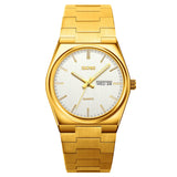 Men Luxury Gold Chinese Dragon Carved Dial Diamond Quartz Watch Casual Waterproof Sport Stainless Steel Wristwatch (T GOLDSILVER)