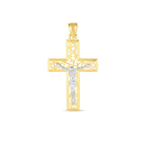 14k Two Tone Gold High Polish Diamond Cut Cross Pendant