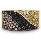 14K Yellow Gold Plated 1.25 Carat Genuine Black Diamond, Champagne Diamond & Yellow Diamond .925 Sterling Silver Ring