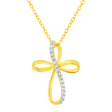 10K Yellow Gold Plated .925 Sterling Silver Diamond Accent Cross Ribbon 18" Pendant Necklace (I-J Color, I2-I3 Clarity)