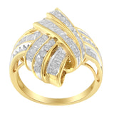 10K Yellow Gold Plated .925 Sterling Silver 1.0 Cttw Round & Baguette Diamond Knot Channel Statement Ring (I-J Color, I2-I3 Clarity) - Size 6