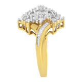 10K Yellow Gold Round And Baguette Cut Diamond Cluster Ring (1 1/10 Cttw, H-I Color, SI2-I1 Clarity) - Size 7