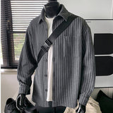 Vintage Lapel Sophisticated Striped Long-sleeve Top