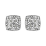 .925 Sterling Silver 1/4 cttw Round Cut Diamond Square Shape Milgrain Stud Earrings (I-J Color, I3 Clarity)
