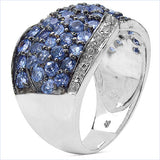 2.50 Carat Genuine Tanzanite & White Topaz .925 Sterling Silver Ring