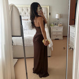 Sheer Lace Elegant Maxi Dress Women Sleeveless Backless Chic Evening Dress Off Shoulder Fashion Midi Dresses Slim Summer Dresses