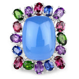 26.67 Carat Genuine Multi Stones .925 Sterling Silver Ring