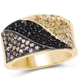 14K Yellow Gold Plated 1.25 Carat Genuine Black Diamond, Champagne Diamond & Yellow Diamond .925 Sterling Silver Ring