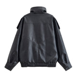 Women's Graceful Stand Collar Wholesale Litchi Leather Jacket