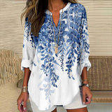 Womens Fashion Floral Print V-Neck Long-Sleeve T-Shirt