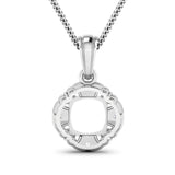 0.09 Carat Genuine White Diamond 14K White Gold Semi Mount Pendant - holds 8x8mm Cushion Gemstone