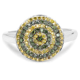 0.39 Carat Genuine Green Diamond and Yellow Diamond .925 Sterling Silver Ring