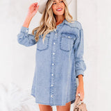 Multi-button Long-sleeve Denim Skirt Relaxed-fit Short Skirt