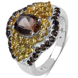 2.56 Carat Genuine Smoky Quartz & Citrine .925 Sterling Silver Ring