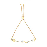 14K Yellow Gold Plated .925 Sterling Silver Diamond Accent Heart and Wave Link Bolo Bracelet (I-J Color, I2-I3 Clarity) - 6" to 9" Adjustable