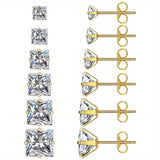 316 Stainless Steel Square Stud Earrings with Cubic Zirconia Accents