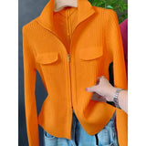 Polo Collar Solid Color Sweater All-match Long Sleeve