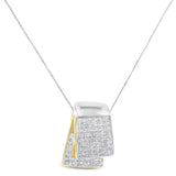 14K White and Yellow Gold 2.0 Cttw Princess Cut Diamond Two Tone Foldover Box Pendant 18â€ Box Chain Necklace (H-I Color, SI1-SI2 Clarity)