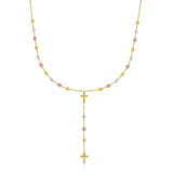 14k Tri-Color Gold Rosary Chain Necklace