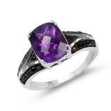 2.87 Carat Genuine Amethyst and Black Diamond .925 Sterling Silver Ring