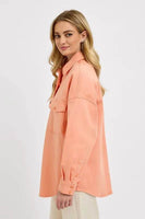 RISEN Full Size Button Down Long Sleeve Denim Shacket with Chest Pockets Plus Size