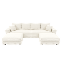 104.3 ' Plush Corduroy 4-Seat Sofa, Modern Comfy Upholstered Sofa Cloud Couch, Deep Seat Couches with Soft Pillows and 2 Ottomans, Convertible Sofa Lounge Chair, for Living Room,Apartment,Office,Beige