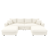 104.3 ' Plush Corduroy 4-Seat Sofa, Modern Comfy Upholstered Sofa Cloud Couch, Deep Seat Couches with Soft Pillows and 2 Ottomans, Convertible Sofa Lounge Chair, for Living Room,Apartment,Office,Beige