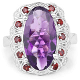 6.40 Carat Genuine Amethyst and Garnet .925 Sterling Silver Ring