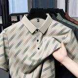 Mens Mid-age Lapel Short-sleeve T-shirt Top